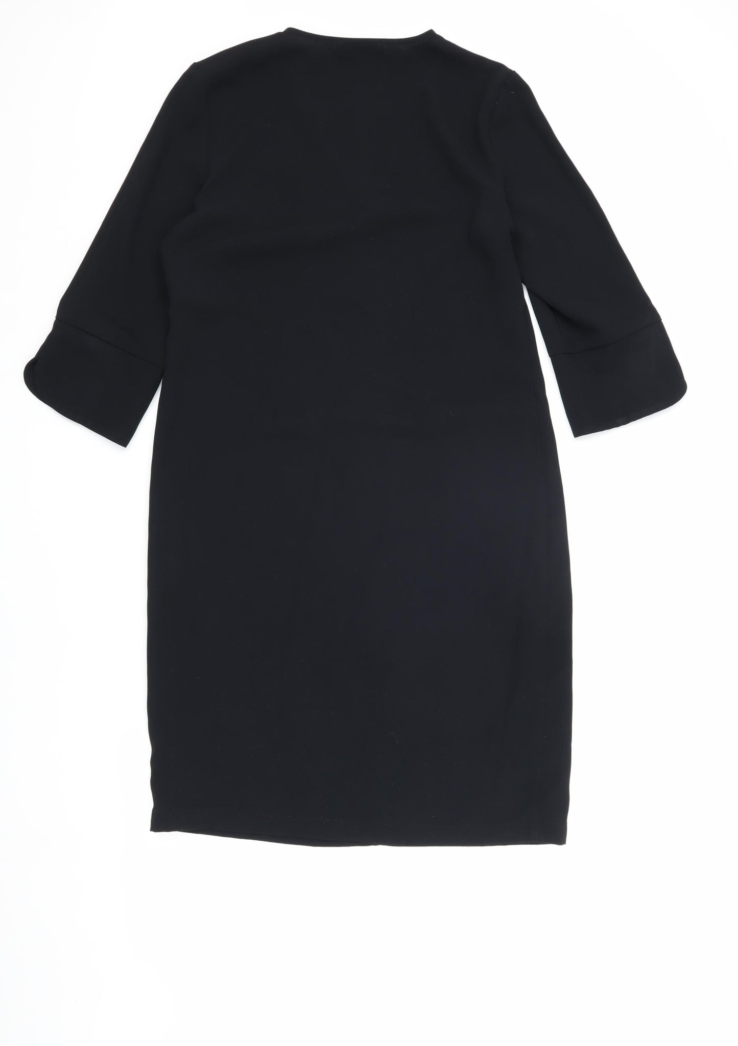 Marks and Spencer Black V-Neck Dress, Size 8, 3/4 Sleeve