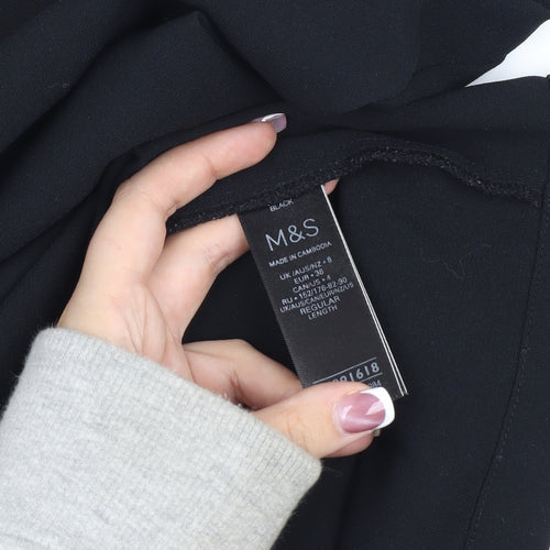 Marks and Spencer Black V-Neck Dress, Size 8, 3/4 Sleeve