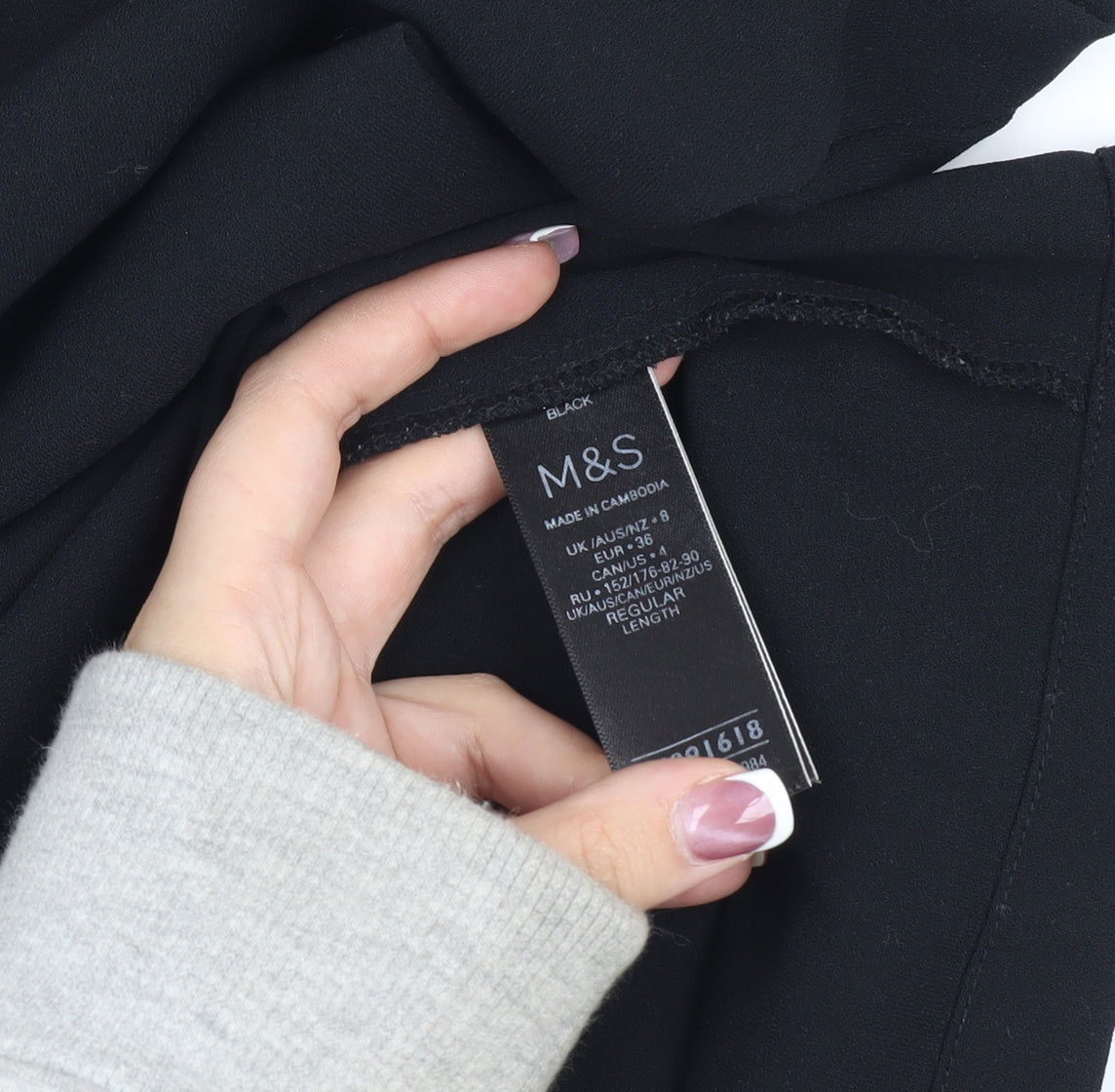 Marks and Spencer Black V-Neck Dress, Size 8, 3/4 Sleeve