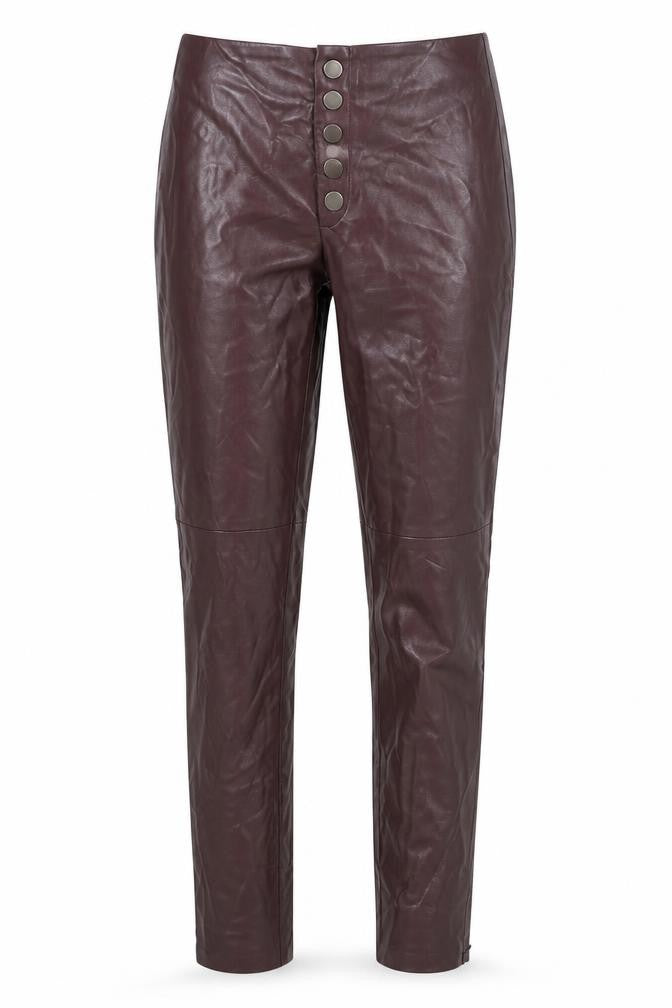 Front view of Zafa Lasic Women's Brown Faux Leather Trousers