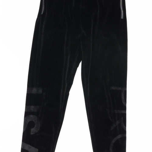 USA Pro Girls Black Velvet Jogger Trousers, Size 13 Years