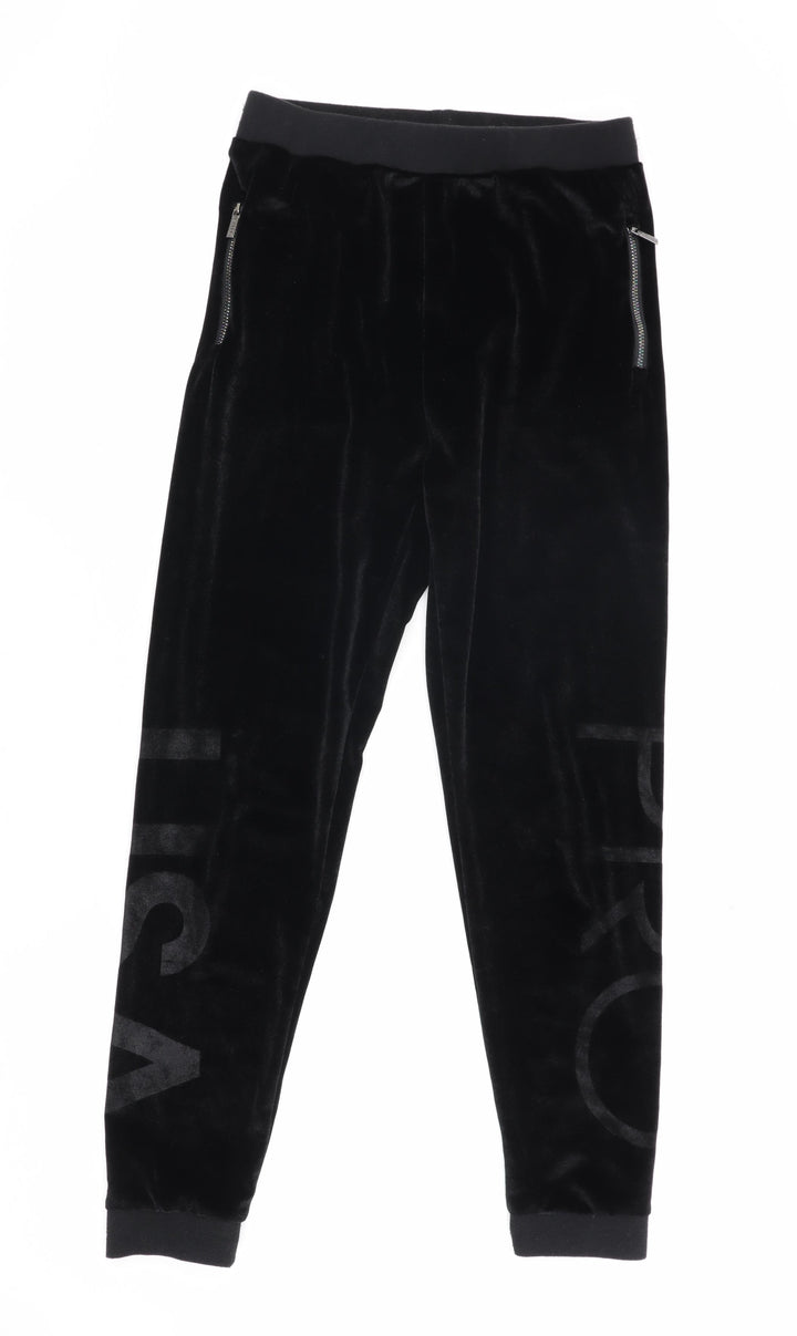 USA Pro Girls Black Velvet Jogger Trousers, Size 13 Years