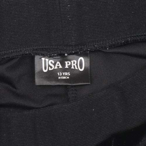 USA Pro Girls Black Velvet Jogger Trousers, Size 13 Years