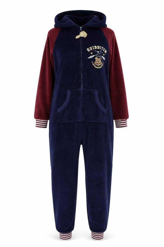 Front view of Harry Potter Women's Blue Fleece One Piece Jumper, S
