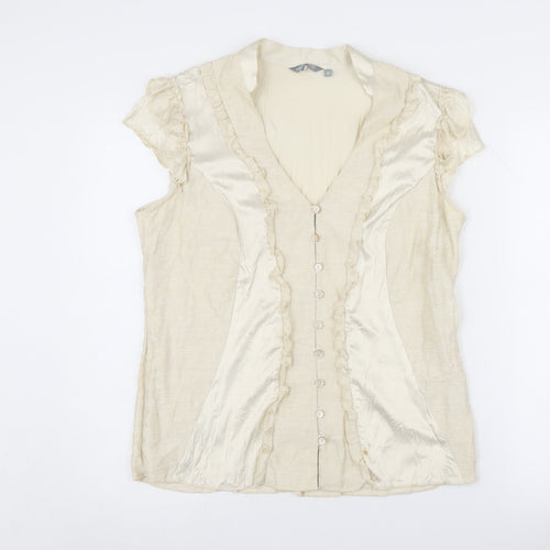 Per Una Beige Women's Size 12 V-Neck Ringer Blouse