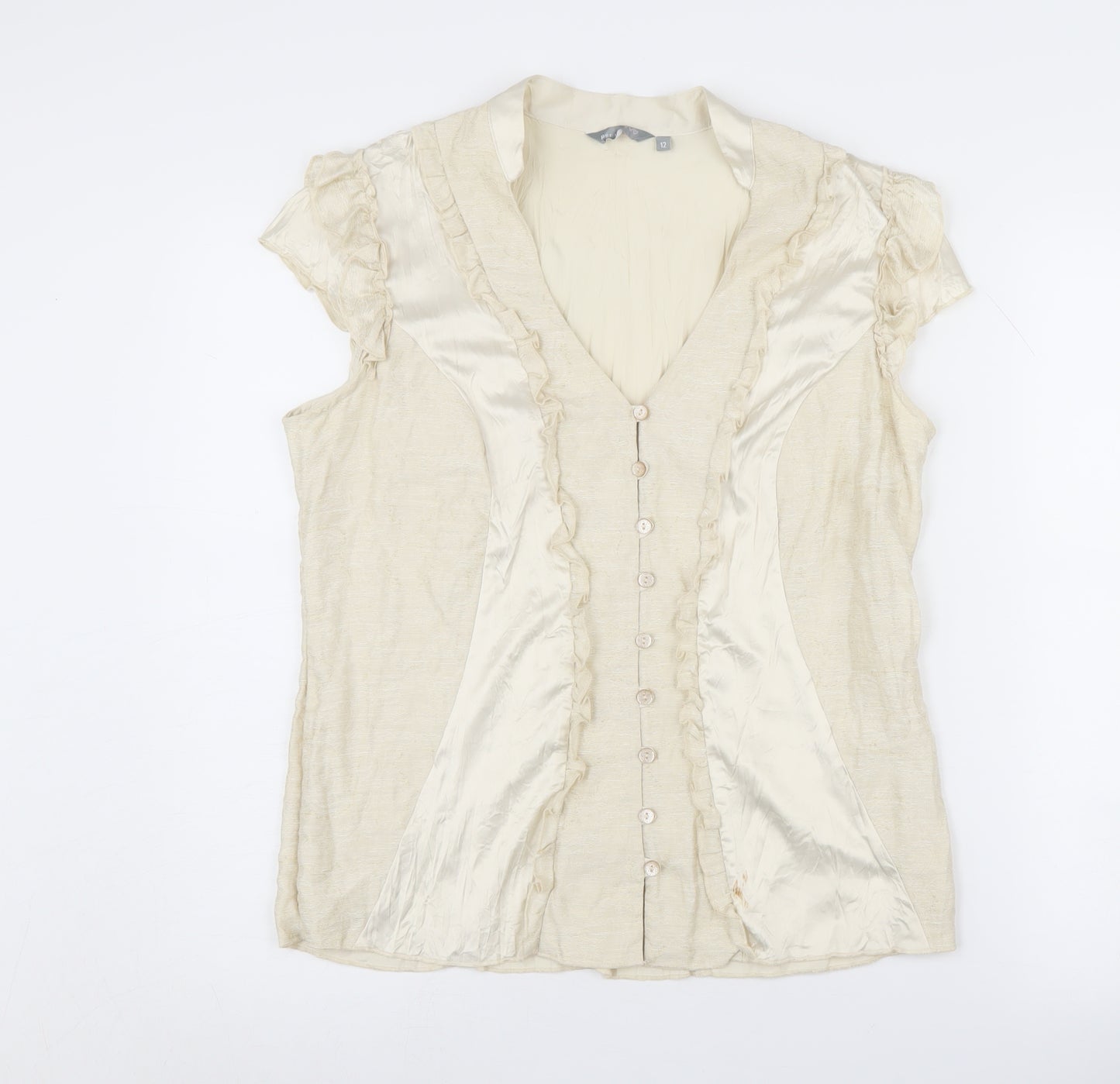 Per Una Beige Women's Size 12 V-Neck Ringer Blouse