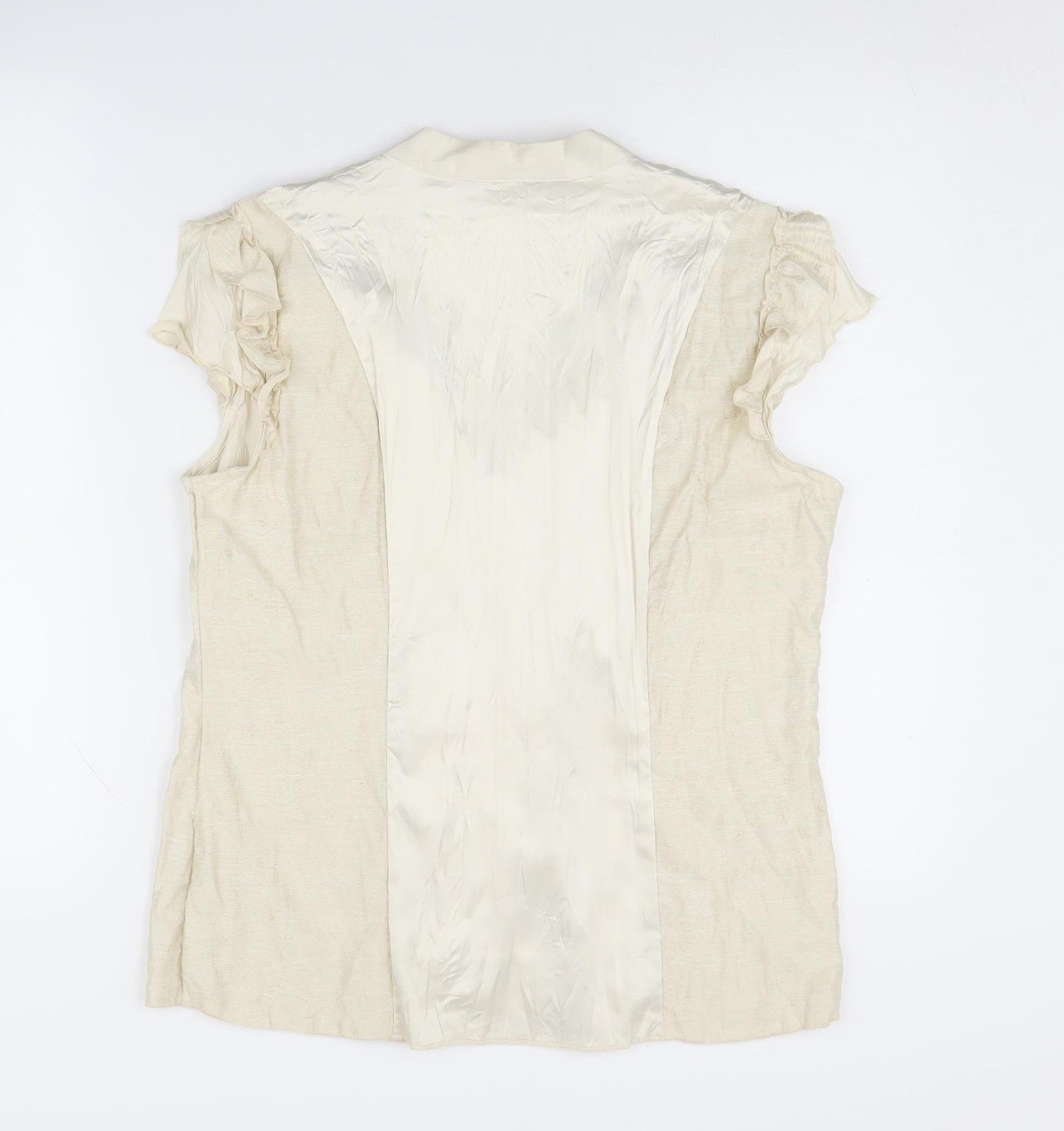 Per Una Beige Women's Size 12 V-Neck Ringer Blouse