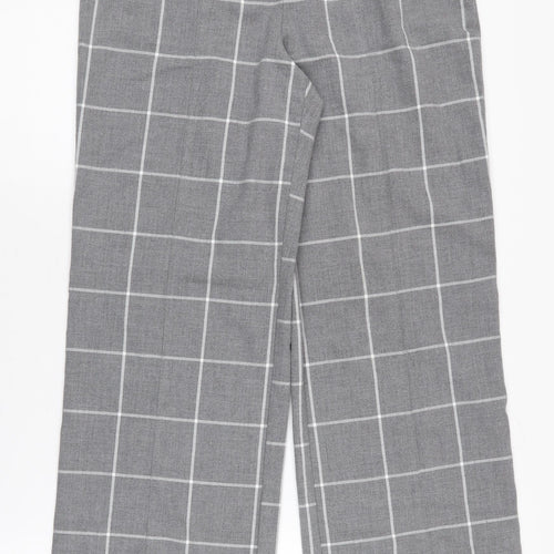 Kiabi Women's Grey Check Trousers Size 10 Wide-Leg