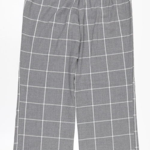 Kiabi Women's Grey Check Trousers Size 10 Wide-Leg