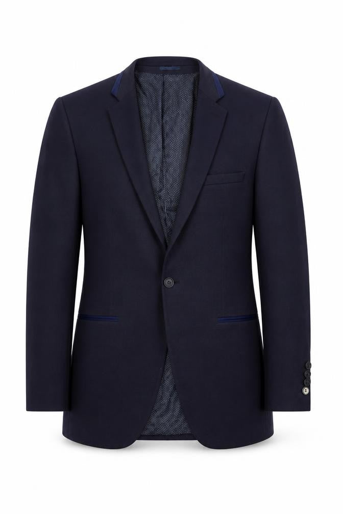 Front view of Swade Men's Navy Blazer, size 38, Regular Fit, Two-Button