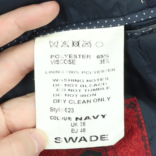 Swade Men's Navy Blazer, Size 38, Regular Fit, Two-Button