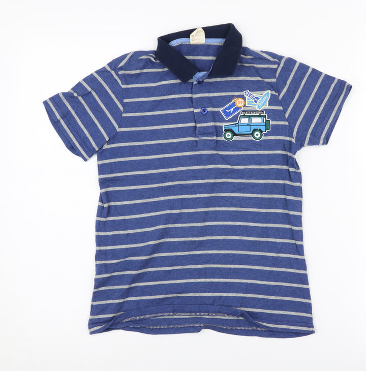 Tiny Button Boys Blue Striped Polo Shirt 7-8 Years