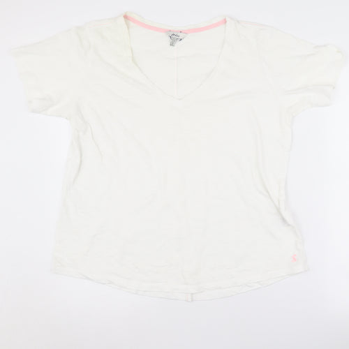 Joules Women's White V-Neck T-Shirt, Size 14, Casual