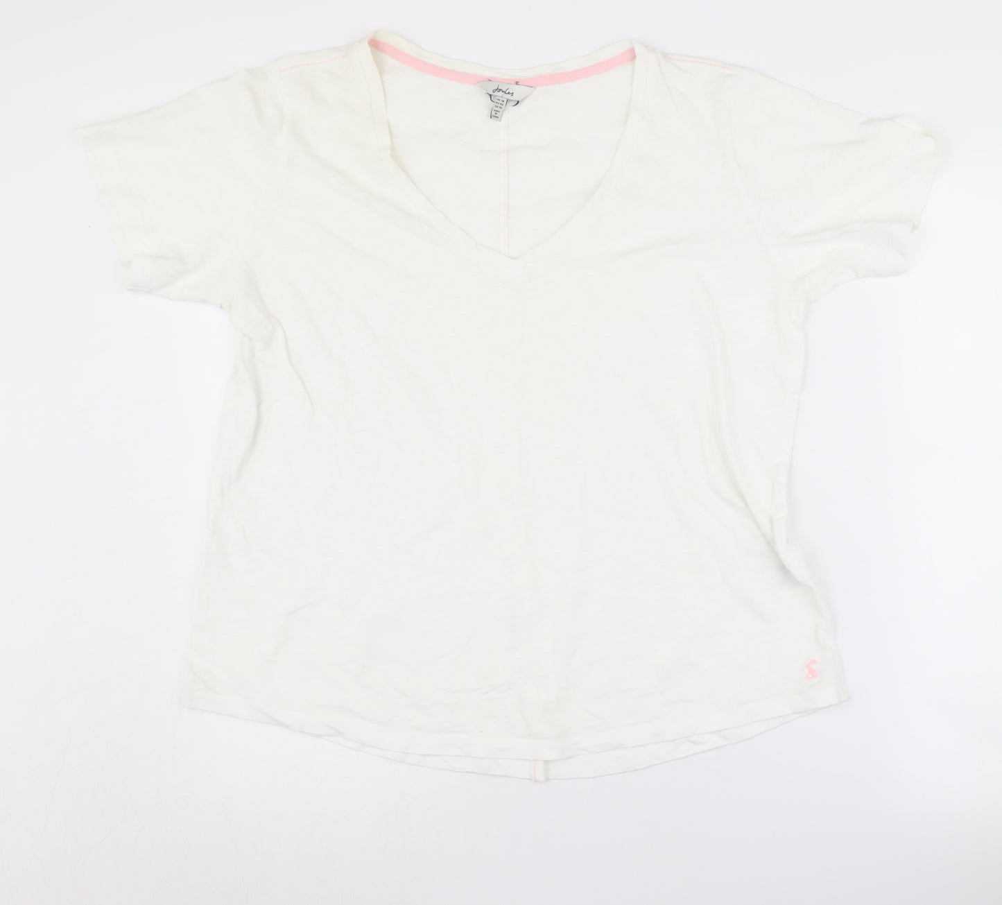 Joules Women's White V-Neck T-Shirt, Size 14, Casual