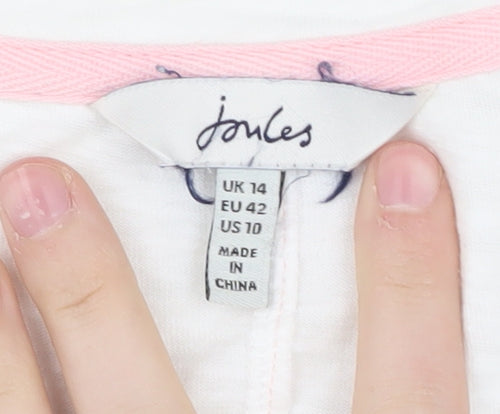 Joules Women's White V-Neck T-Shirt, Size 14, Casual