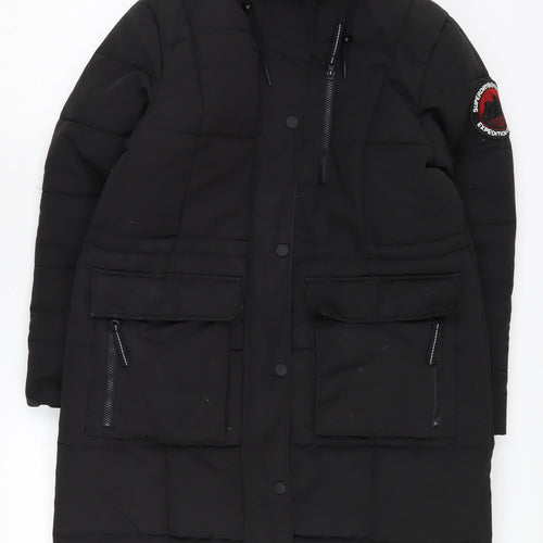 Superdry Women's Black Puffer Coat 14 Hooded Winter Jacket