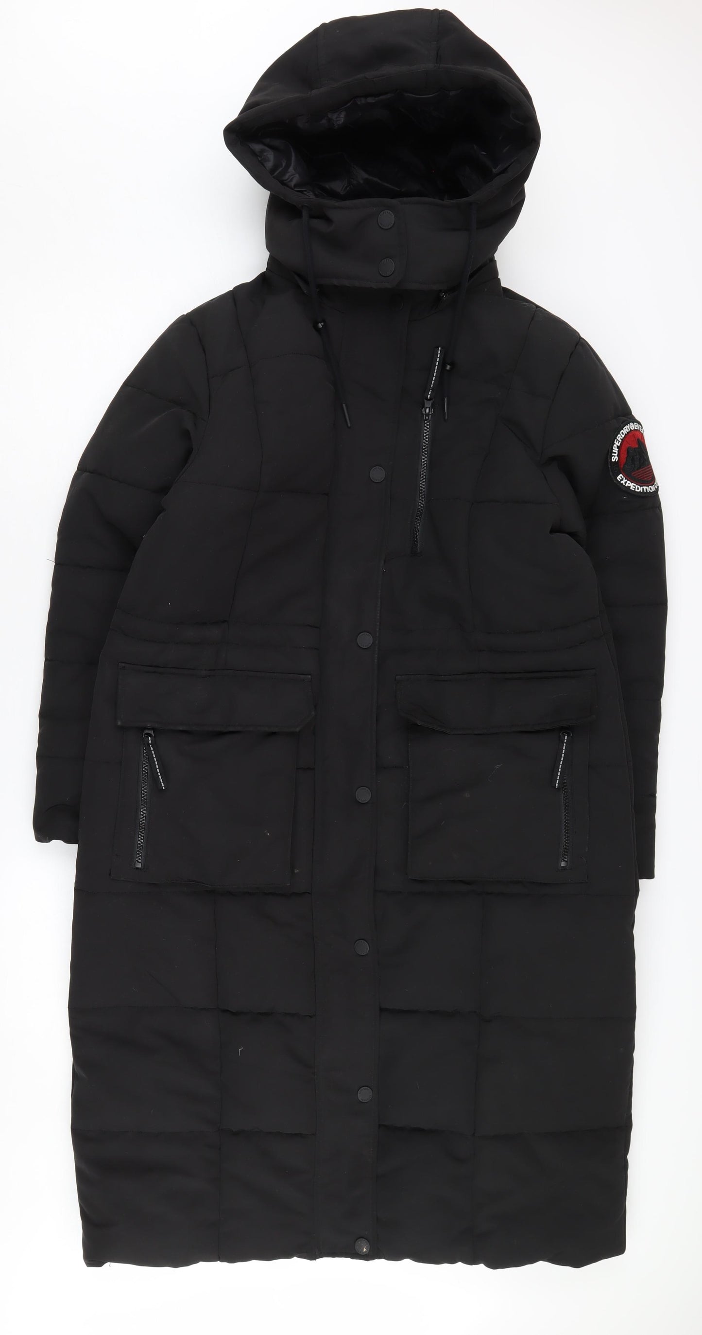 Superdry Women's Black Puffer Coat 14 Hooded Winter Jacket