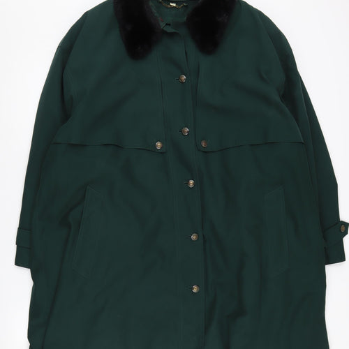 Viyella Women's Green Overcoat M/L Faux Fur Collar