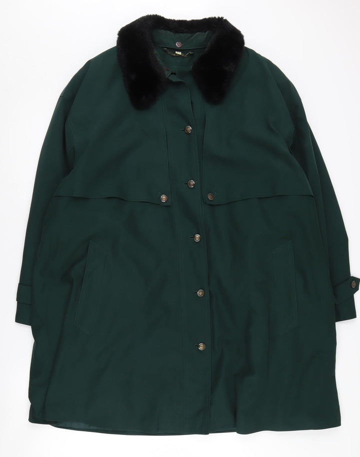Viyella Women's Green Overcoat M/L Faux Fur Collar