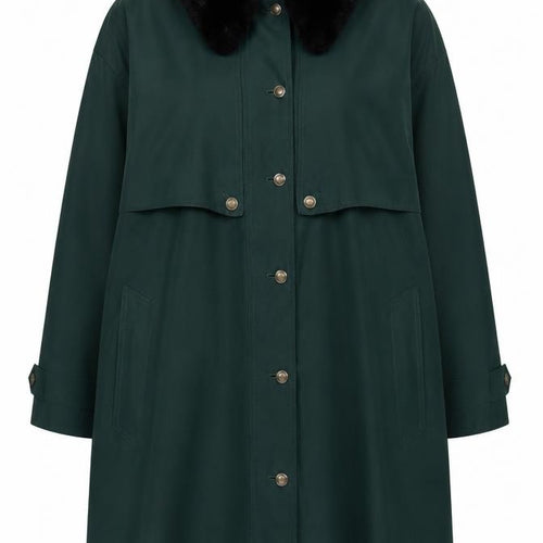 Viyella Women's Green Overcoat M/L Faux Fur Collar