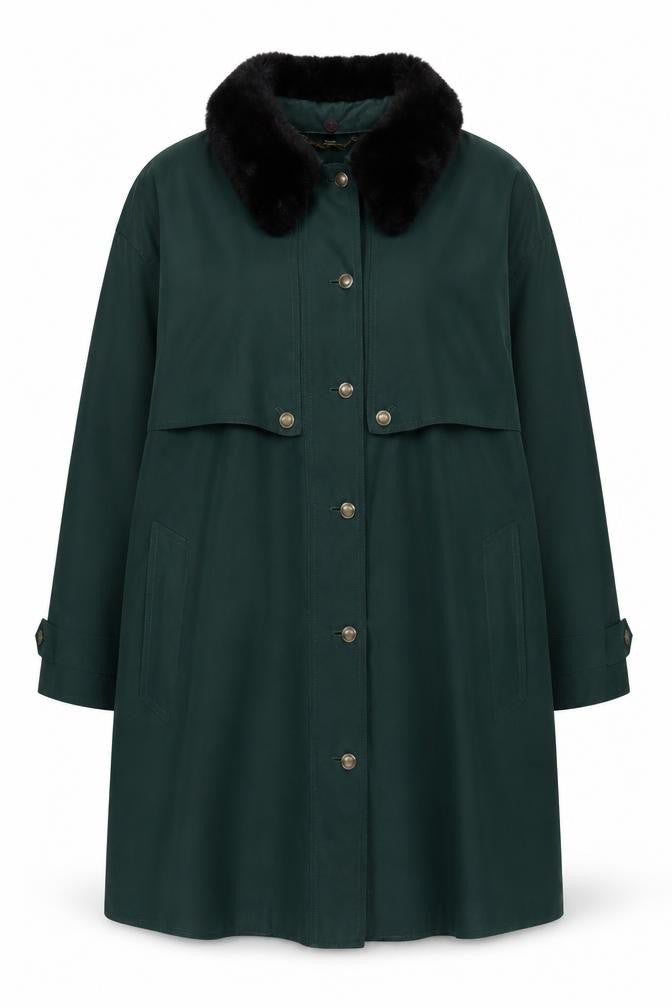 Viyella Women's Green Overcoat M/L Faux Fur Collar