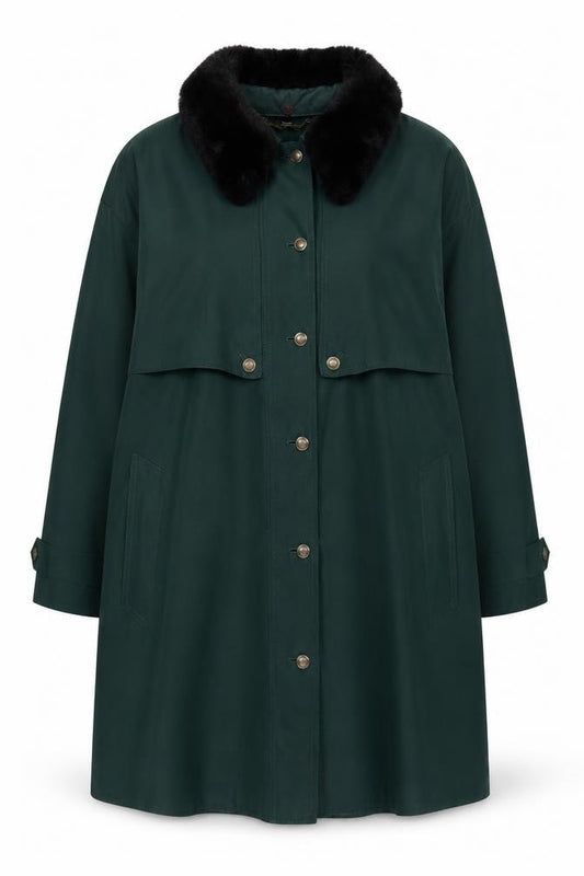 Front view of Viyella Women's Green Overcoat M/L Faux Fur Collar