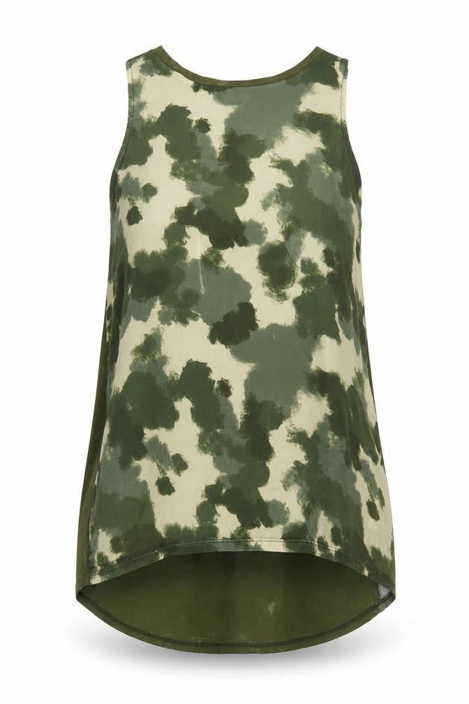 Front view of River Island Women's Green Camouflage Tank Top, size 10