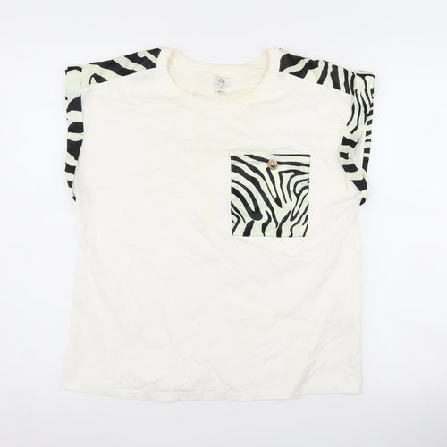 River Island Women's Zebra Print T-Shirt, Size 10, White