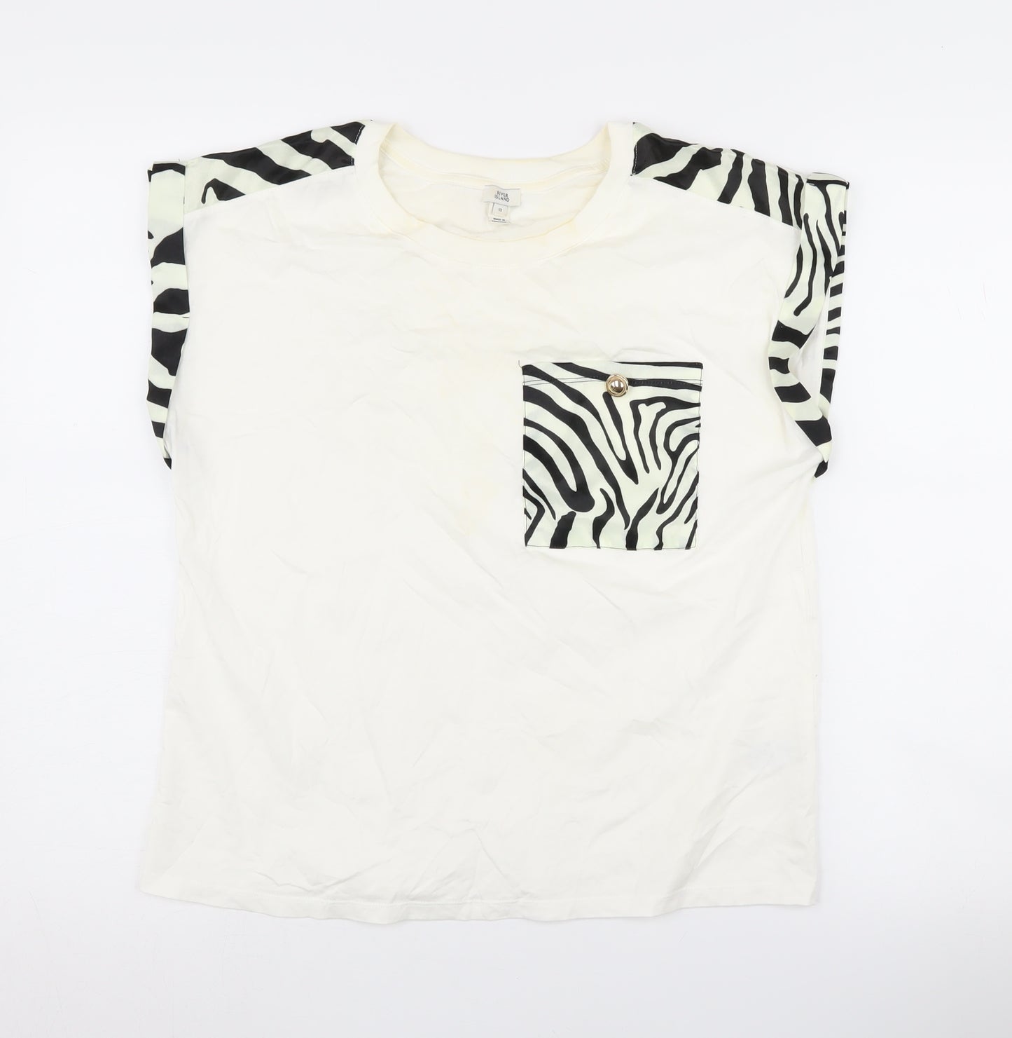 River Island Women's Zebra Print T-Shirt, Size 10, White