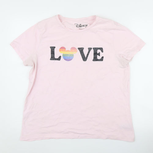 Disney Women's Pink Love T-Shirt UK 16 Crew Neck Short Sleeve