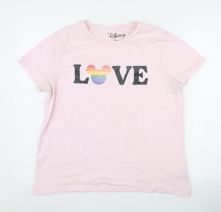 Disney Women's Pink Love T-Shirt UK 16 Crew Neck Short Sleeve