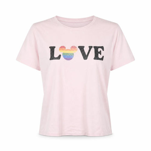 Disney Women's Pink Love T-Shirt UK 16 Crew Neck Short Sleeve