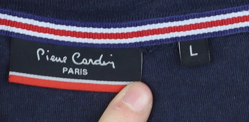 Pierre Cardin Men's Blue V-Neck T-Shirt - Size L