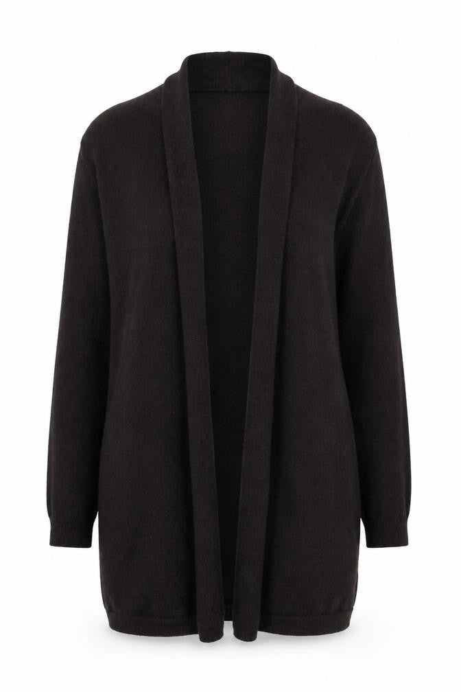 Front view of Kem Women's Black XS Open Front Cardigan Wool Blend