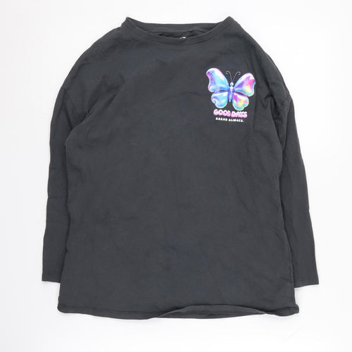 NEXT Girls Black Graphic Long Sleeve T-Shirt 11 Years