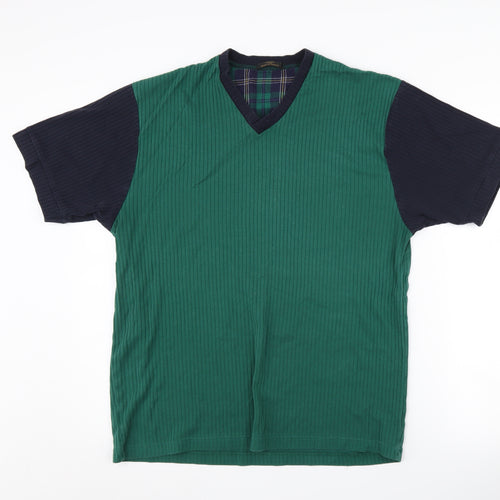 Marks and Spencer Men's Green V-Neck T-Shirt, Size S