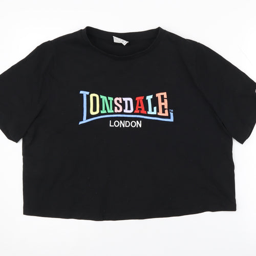 Lonsdale Women's Black Cropped T-Shirt, Size 12