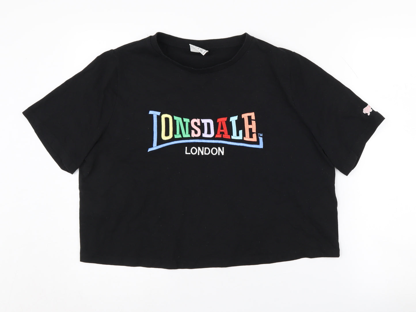 Lonsdale Women's Black Cropped T-Shirt, Size 12