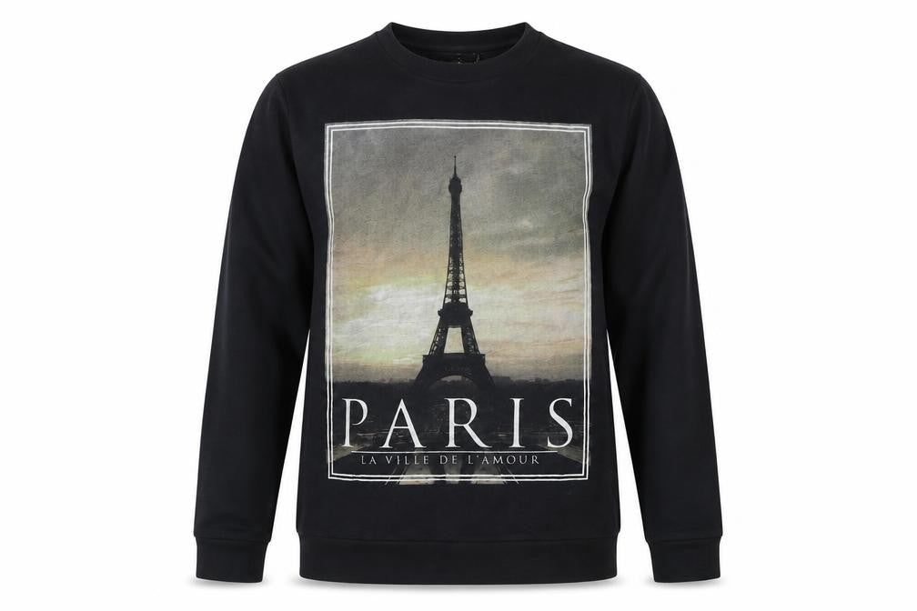 Front view of Topman Men's Black Paris Sweatshirt L Pullover