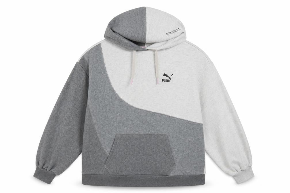 Front view of Puma Women's Grey Pullover Hoodie, M, Sporty Casual Style