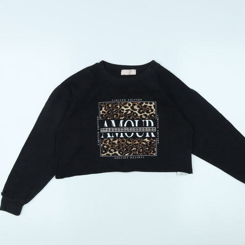 Lipsy London Girls Black Leopard Print Pullover Jumper, Size 7-8