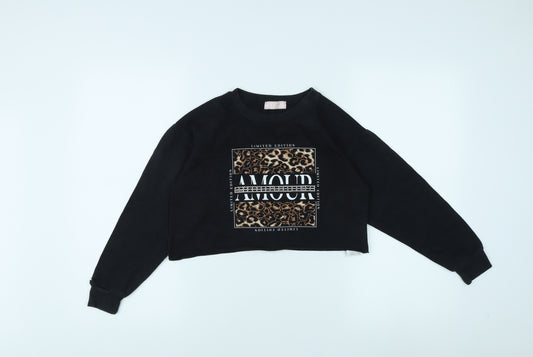 Lipsy London Girls Black Leopard Print Pullover Jumper, Size 7-8