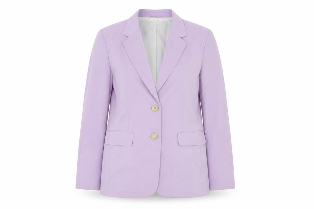 Front view of H&M Women's Purple Blazer -, size S, Button Closure