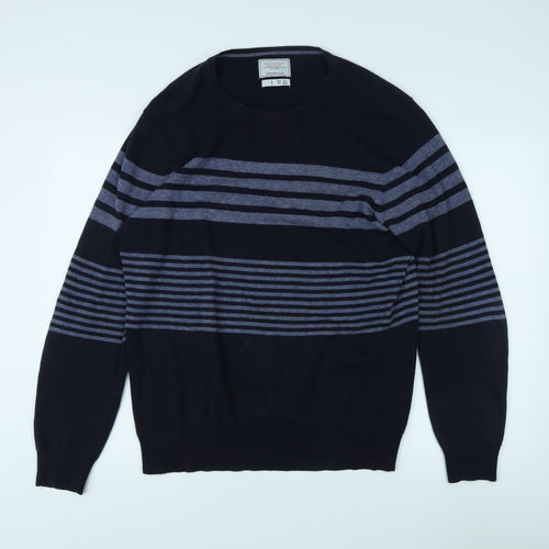 Springfield Men's Blue Striped Cotton Pullover Jumper, Size L