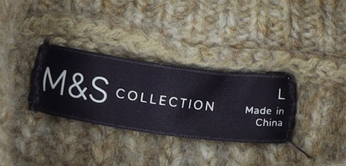 Marks and Spencer Women's Beige Striped Roll Neck Jumper L