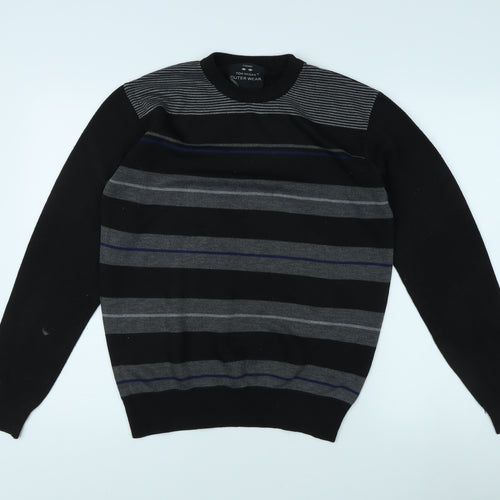 Tom Hagan Men's Black XL Pullover Jumper, Striped Knit