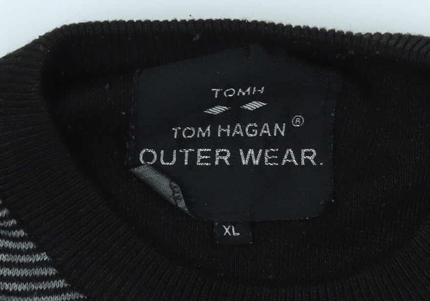 Tom Hagan Men's Black XL Pullover Jumper, Striped Knit