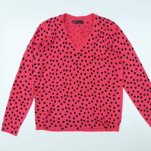 Marks and Spencer Pink Polka Dot V-Neck Pullover M