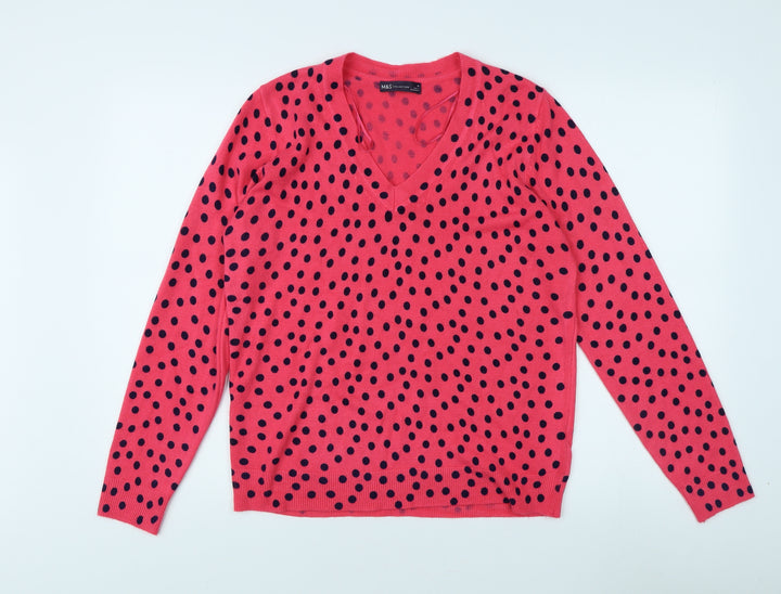 Marks and Spencer Pink Polka Dot V-Neck Pullover M