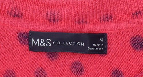 Marks and Spencer Pink Polka Dot V-Neck Pullover M